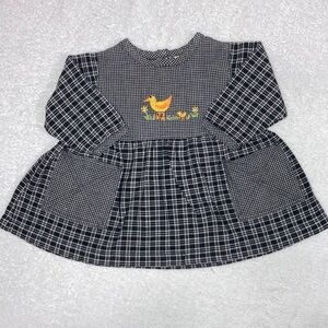 Vintage old navy black plaid embroidered duck dress 3/6m
